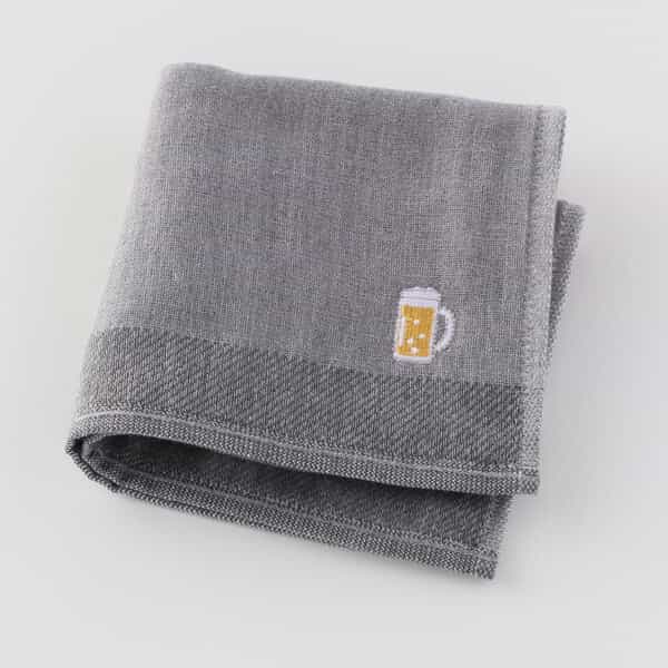 紀州備長炭「しじま」 タオルハンカチ ビール刺繍入り
