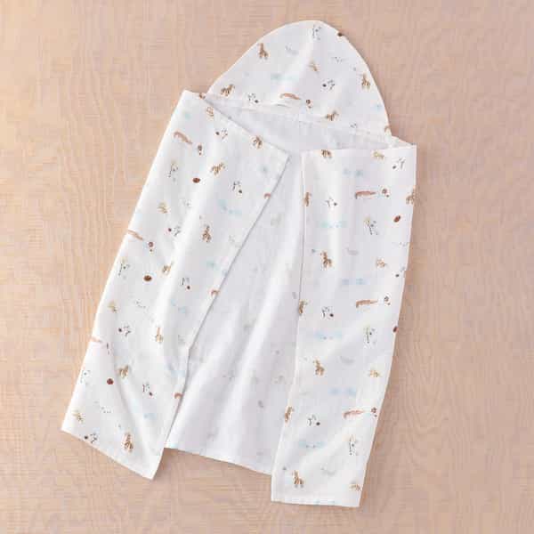 マシュマロガーゼズーフード付きバスタオル