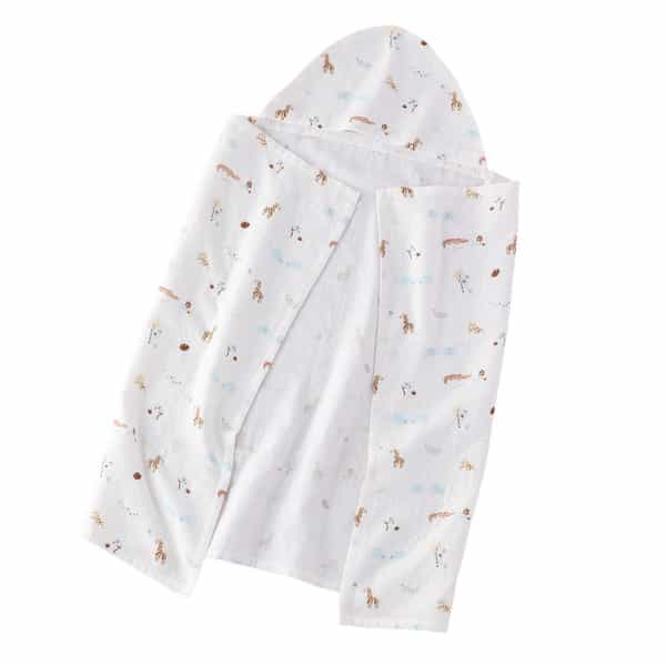 マシュマロガーゼズーフード付きバスタオル