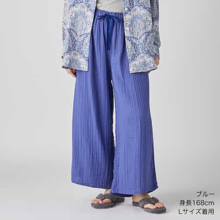 クレープガーゼレディスワイドパンツ