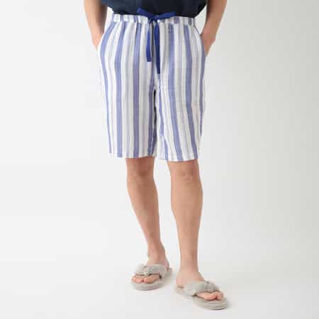 クレープガーゼ ストライプメンズハーフパンツ