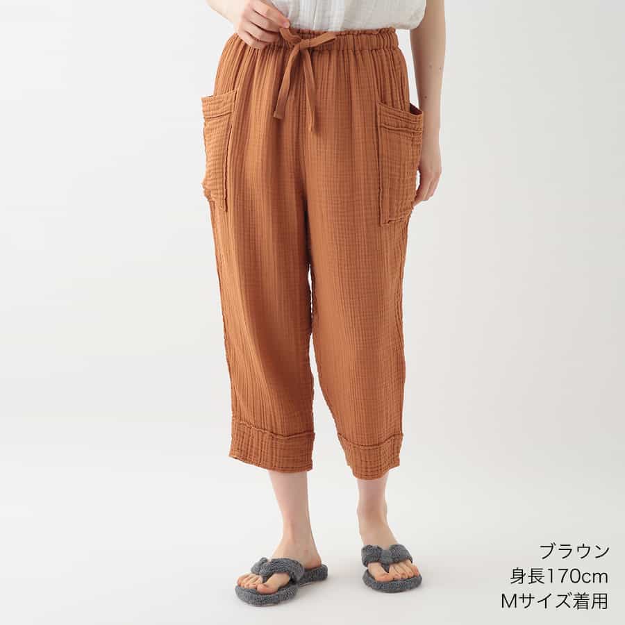 クレープガーゼ ギャザーパンツ（RBS14883）-UCHINO-women