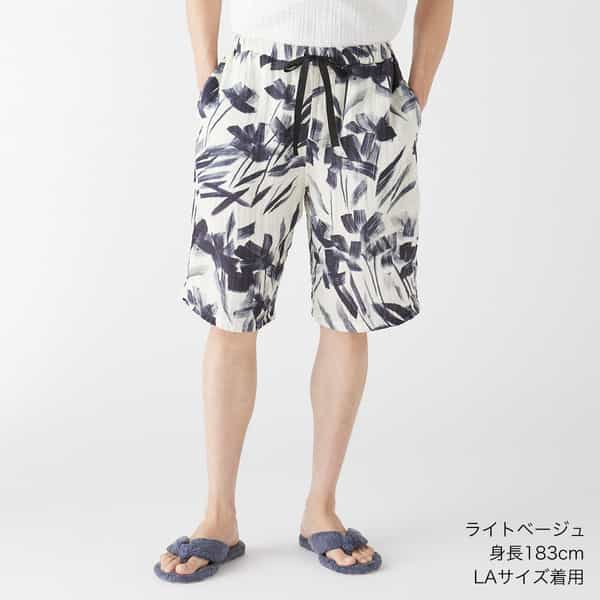 クレープガーゼブラッシュフラワーメンズハーフパンツ