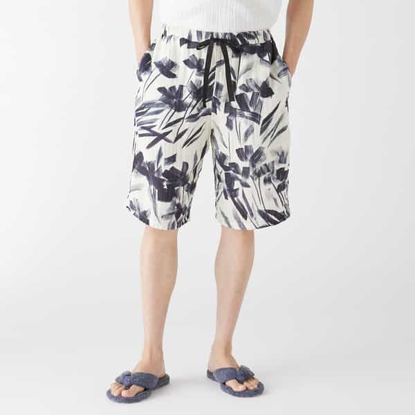 クレープガーゼブラッシュフラワーメンズハーフパンツ