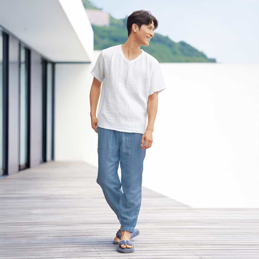 マシュマロデニムガーゼテーパードパンツ ユニセックス