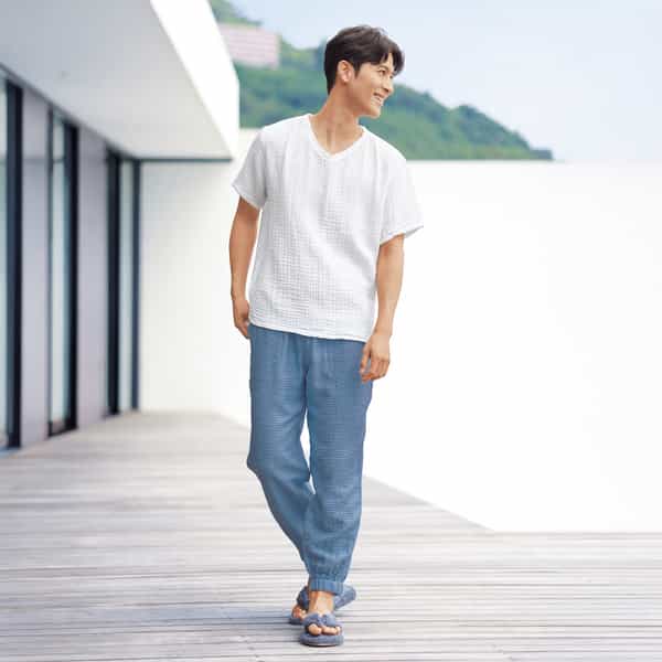 マシュマロデニムガーゼテーパードパンツ ユニセックス