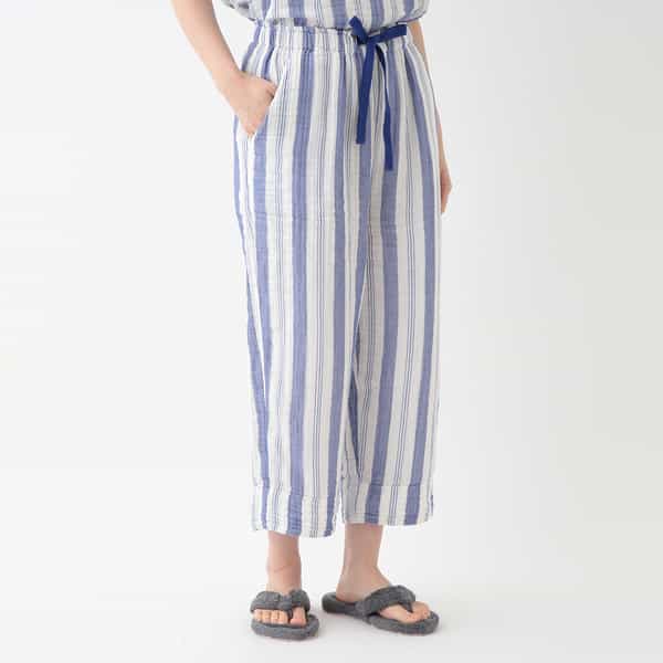 クレープガーゼ ストライプギャザーパンツ