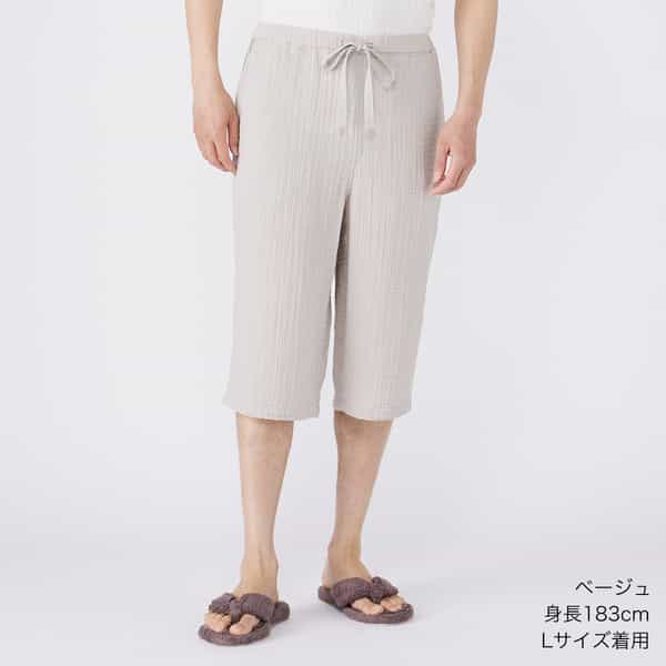 クレープガーゼベーシックメンズクロップドパンツ
