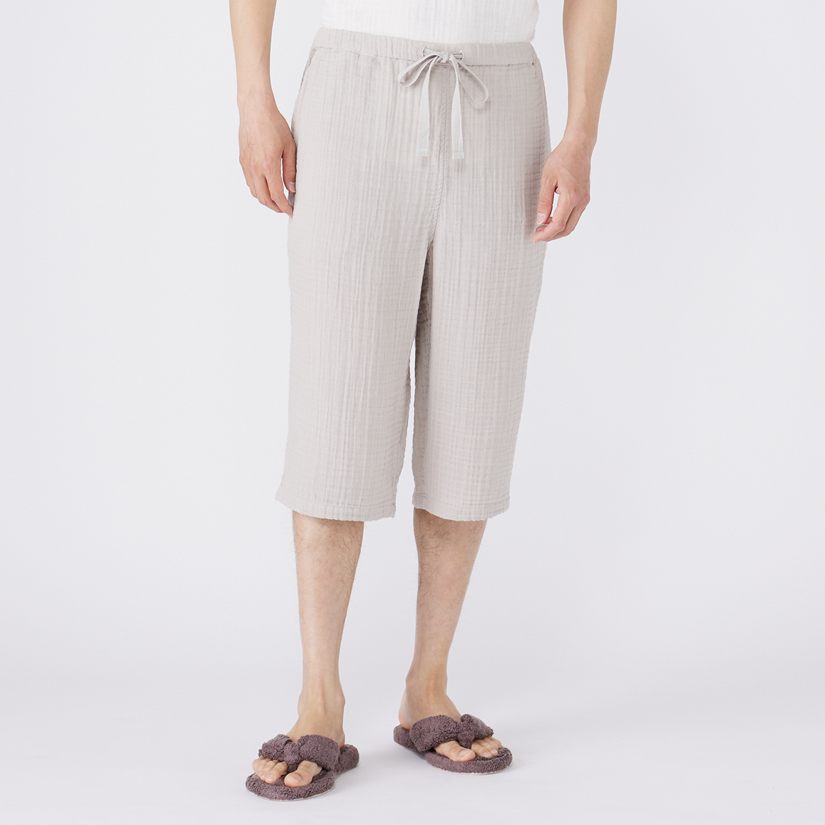 クレープガーゼ パンツ　Mサイズ(タグなし) クレープガーゼベーシックメンズクロップドパンツ（RBZ15839）-UCHINO