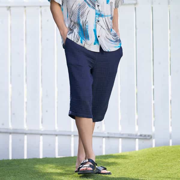 クレープガーゼベーシックメンズクロップドパンツ