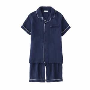 クレープガーゼパイピング半袖メンズパジャマ