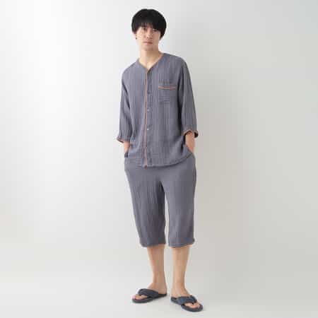 クレープガーゼ ノーカラーメンズパジャマ