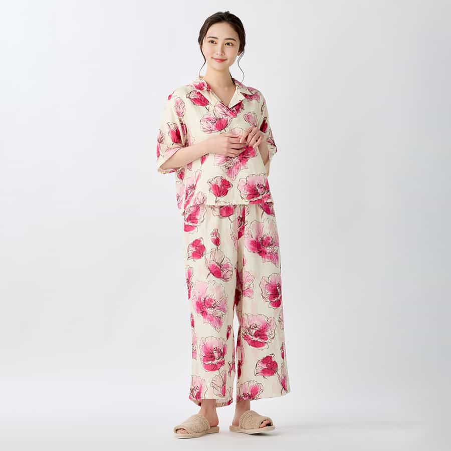 マシュマロガーゼピンクフラワーレディスルームウェア