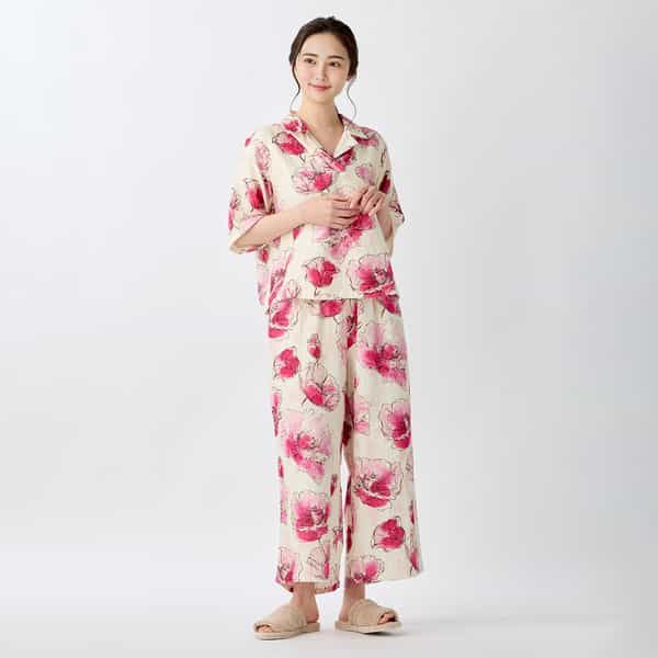 マシュマロガーゼピンクフラワーレディスルームウェア