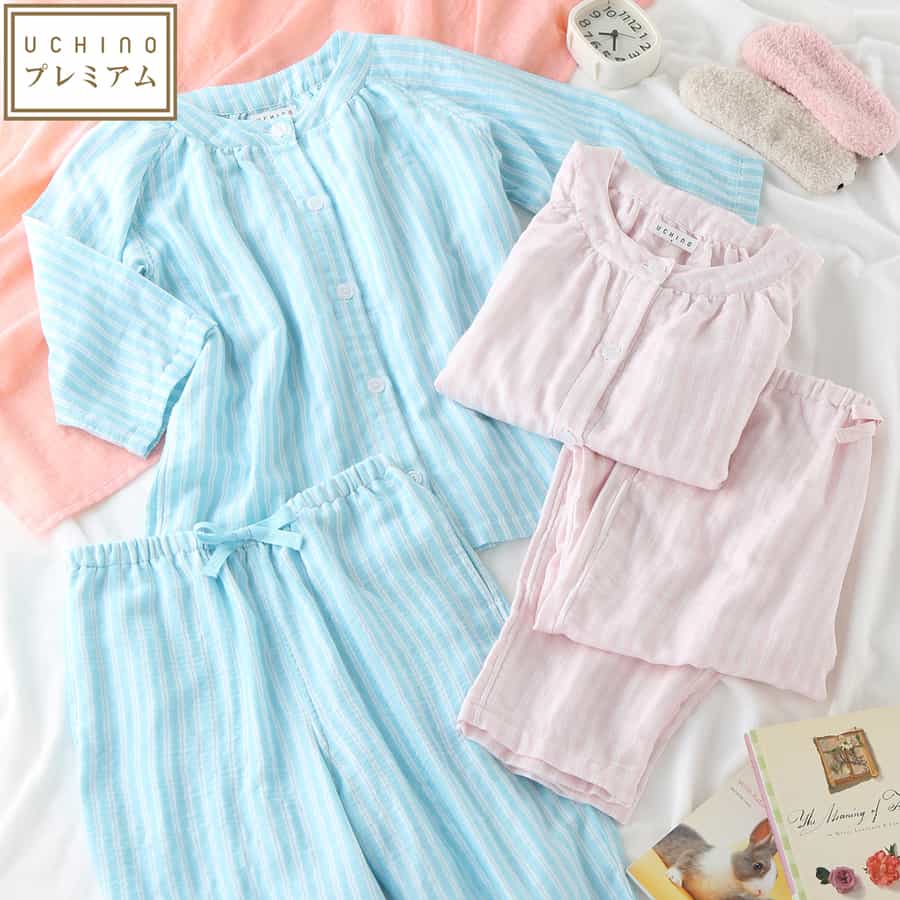 内野　ウチノ　レディース　M  ストライプ   水色　マシュマロガーゼ　新品 楽天市場】【UCHINO公式店】ウチノ【送料無料】マシュマロガーゼ