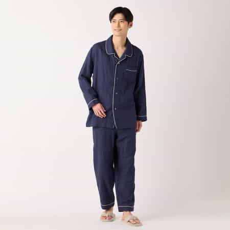【2025年秋冬新サイズ】マシュマロガーゼメンズパイピングパジャマ 3L