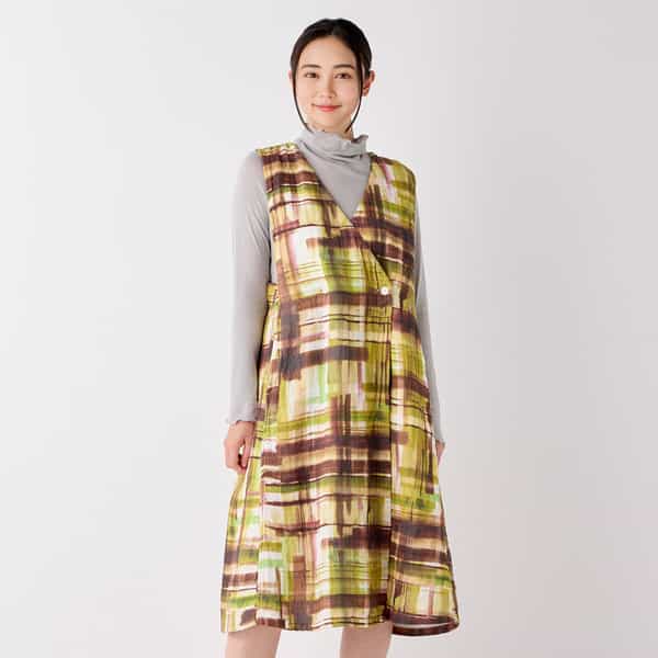 【値下げ】マシュマロワッフルガーゼライトペイントチェックジャンスカ