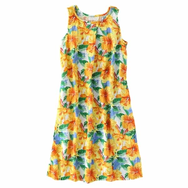 クレープガーゼ レディスプリントノースリーブワンピース