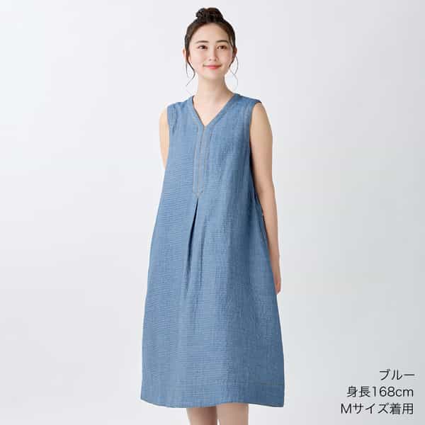 マシュマロデニムガーゼ レディスノースリーブワンピース