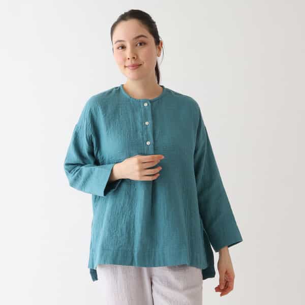 マシュマロガーゼヘンリーネック レディス長袖プルオーバー