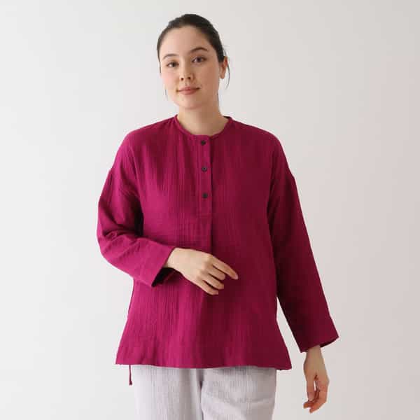 マシュマロガーゼヘンリーネック レディス長袖プルオーバー