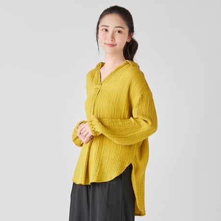 クレープガーゼギャザーレディスブラウス