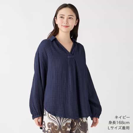 クレープガーゼギャザーレディスブラウス