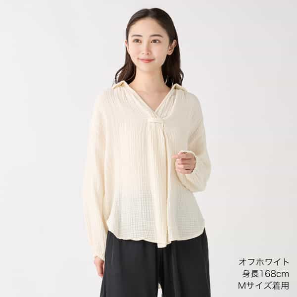 クレープガーゼギャザーレディスブラウス