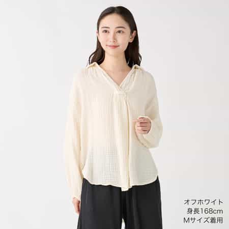 クレープガーゼギャザーレディスブラウス