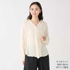 クレープガーゼギャザーレディスブラウス