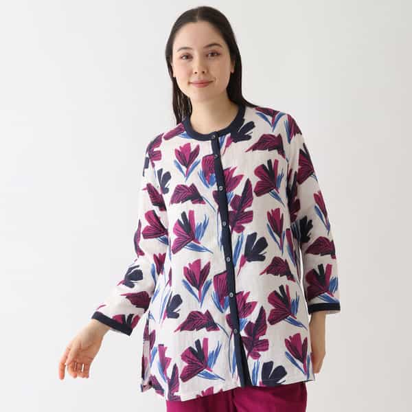 マシュマロガーゼ レディスリーフプリントブラウス