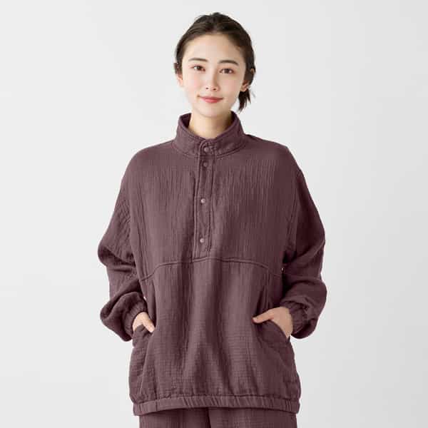 マシュマロワッフルガーゼライトハーフスナッププルオーバー ユニセックス