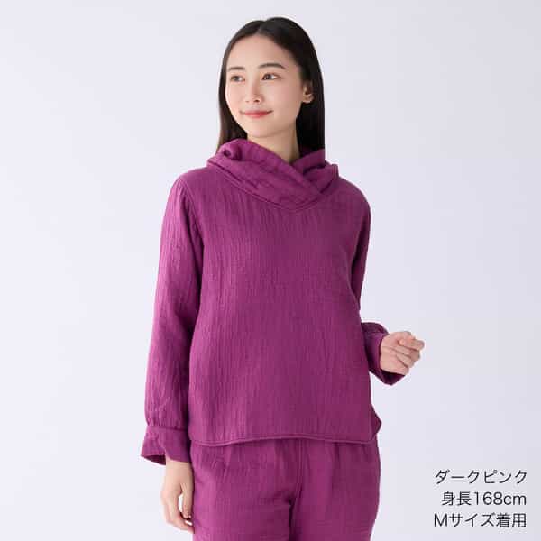 マシュマロワッフルガーゼライトボリュームカラープルオーバー