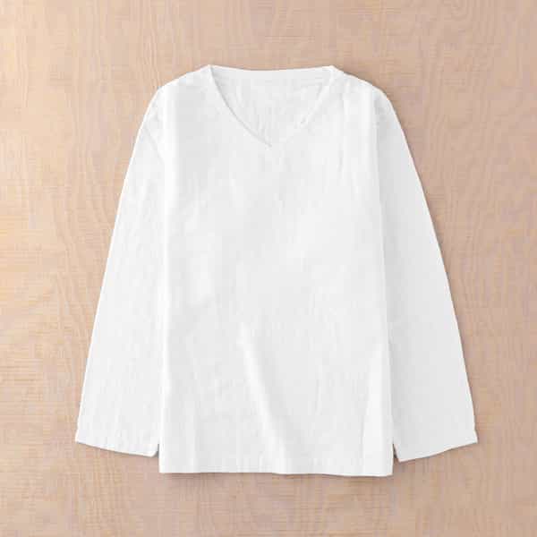 マシュマロガーゼ メンズ Vネック長袖Tシャツ