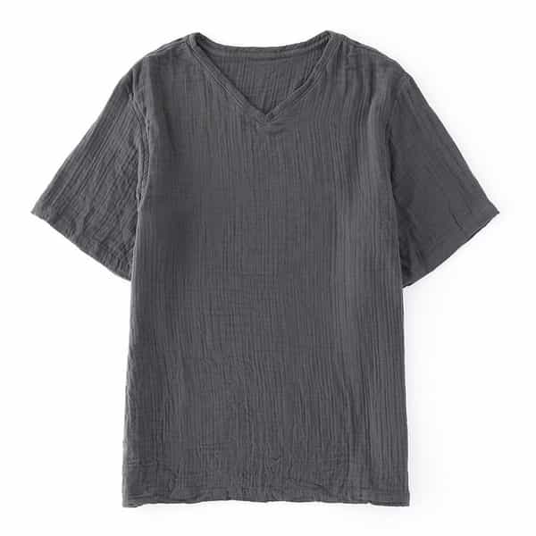 クレープガーゼメンズVネックTシャツ
