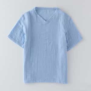 クレープガーゼメンズVネックTシャツ