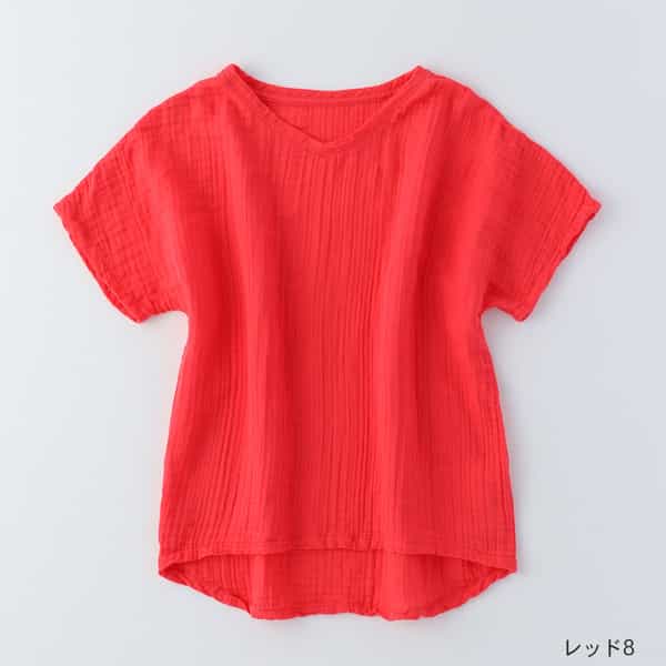 クレープガーゼレディスＶネックＴシャツ　