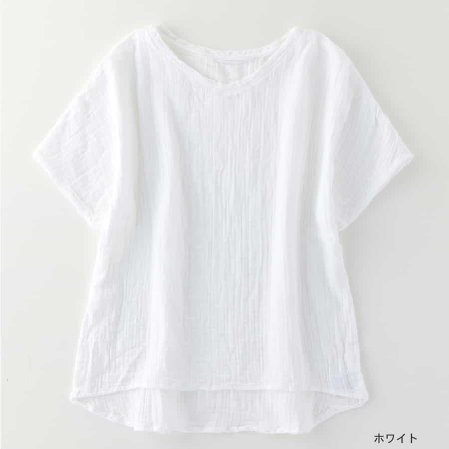 クレープガーゼレディスVネックTシャツ (RTS10417)-UCHINO クレープガーゼレディスVネックTシャツ (RTS10417)-UCHINO