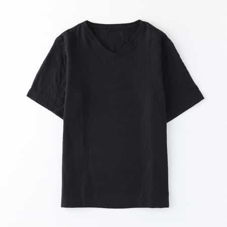 UCHINO マシュマロガーゼ ストライプスリットネックTシャツ