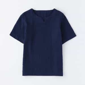 マシュマロガーゼメンズ スリットネックシャツ