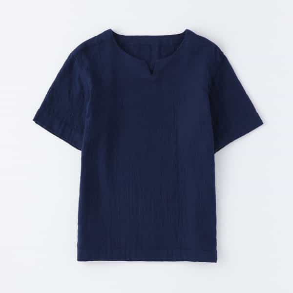 マシュマロガーゼメンズ スリットネックシャツ