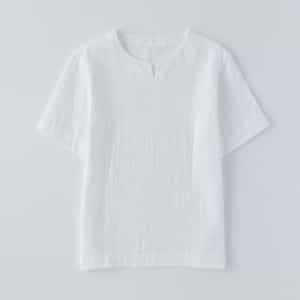 マシュマロガーゼメンズ スリットネックシャツ