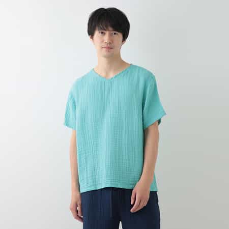 クレープガーゼ メンズ VネックTシャツ（RTS78636）-UCHINO