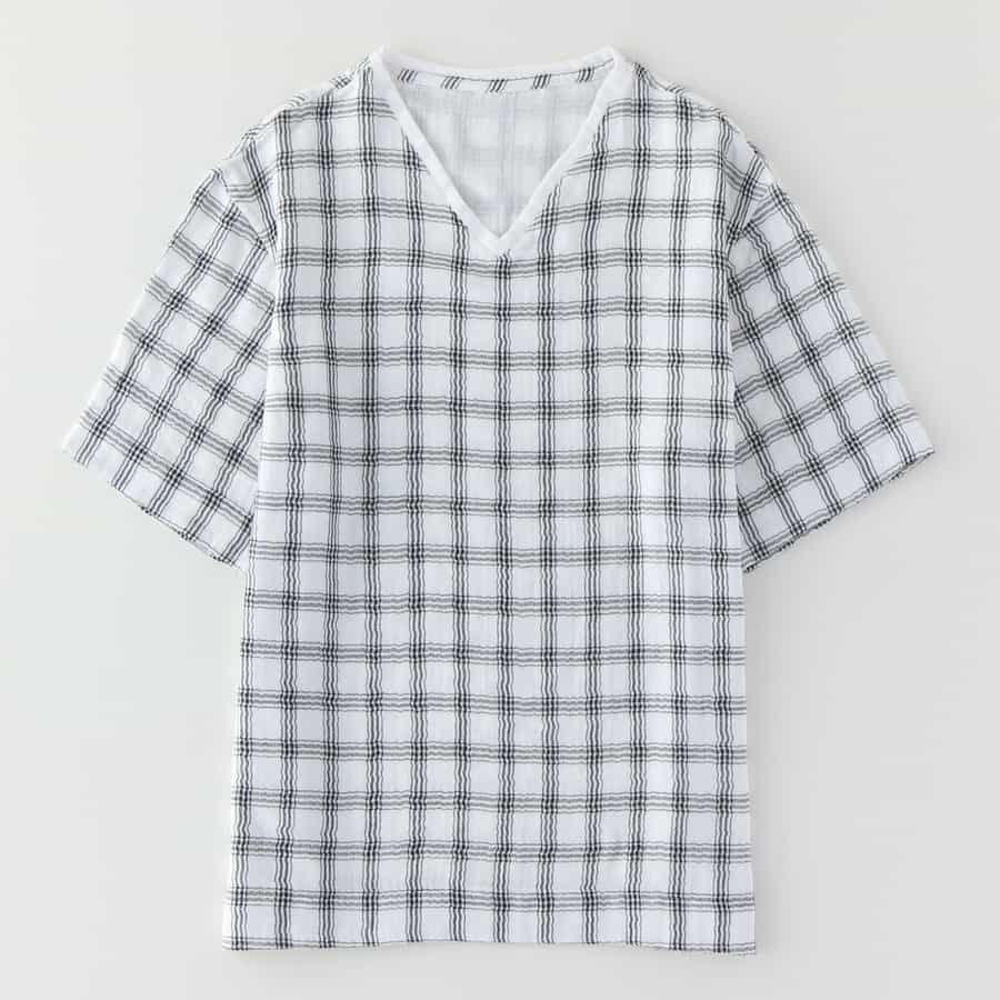 マシュマロガーゼチェックメンズTシャツ（RTS11410）-UCHINO-men