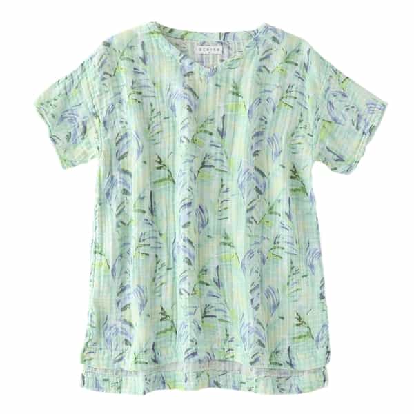 クレープガーゼ レディスプリント半袖VネックTシャツ