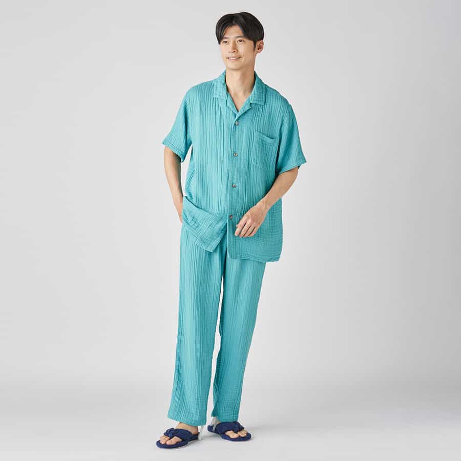 クレープガーゼメンズパジャマ半袖シャツ 上下別売（RTS12774）-UCHINO