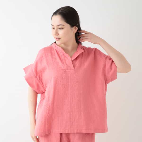 【値下げ】マシュマロガーゼ オープンカラープルオーバー