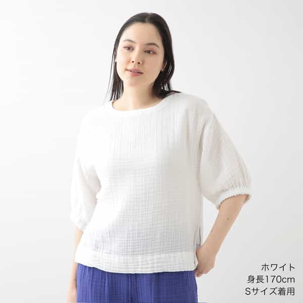 クレープガーゼ パフスリーブプルオーバー