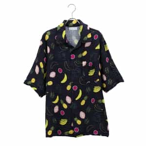 クレープガーゼメンズ プリント開襟シャツ