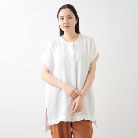 クレープガーゼ チュニックブラウス